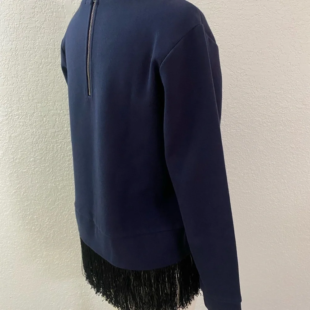 J Crew Navy‎ Blue Sweatshirt Women’s  Crew Neck With Fringes Details Size XS